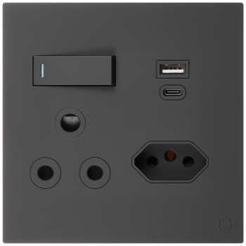 Ellies 2 Way (3 Pin; SANS 164-2) Single Switch Socket 4x4 (100x100mm) - USB + Type C - BK