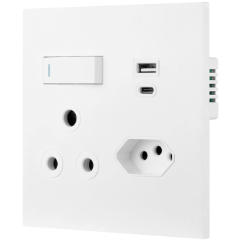 Ellies 2 Way (3 Pin; SANS 164-2) Single Switch Socket 4x4 (100x100mm) - USB + Type C - WT