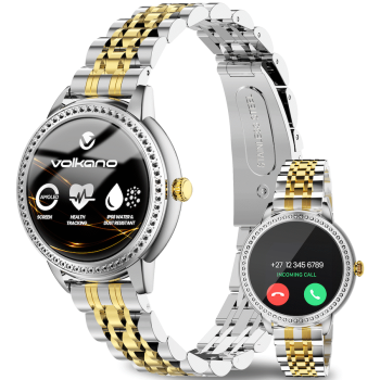 Volkano Ayla Collection Round Smartwatch With 2 Colour Metal link Strap