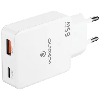 Volkano Potent Duo series 65W Dual USB and USB-C PD Compact Wall Charger